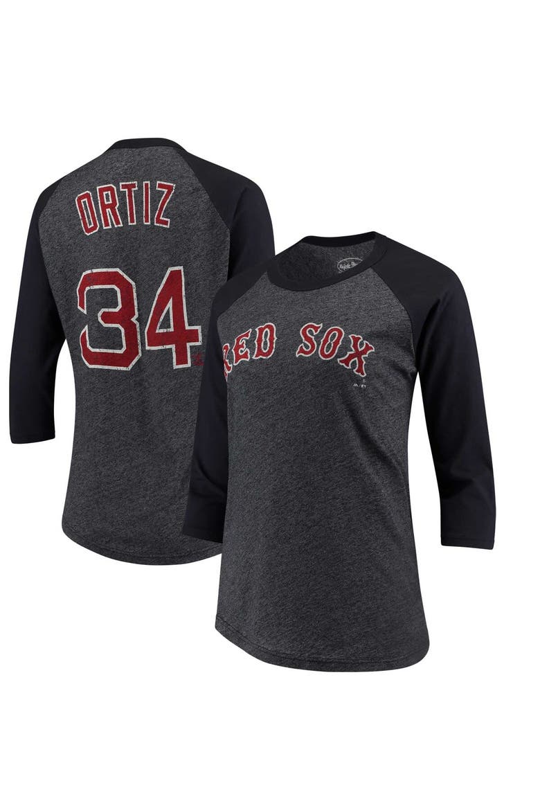 Women's Majestic Threads David Ortiz Navy Boston Red Sox 3/4-Sleeve Raglan Name & Number T-Shirt, Main, color, Navy
