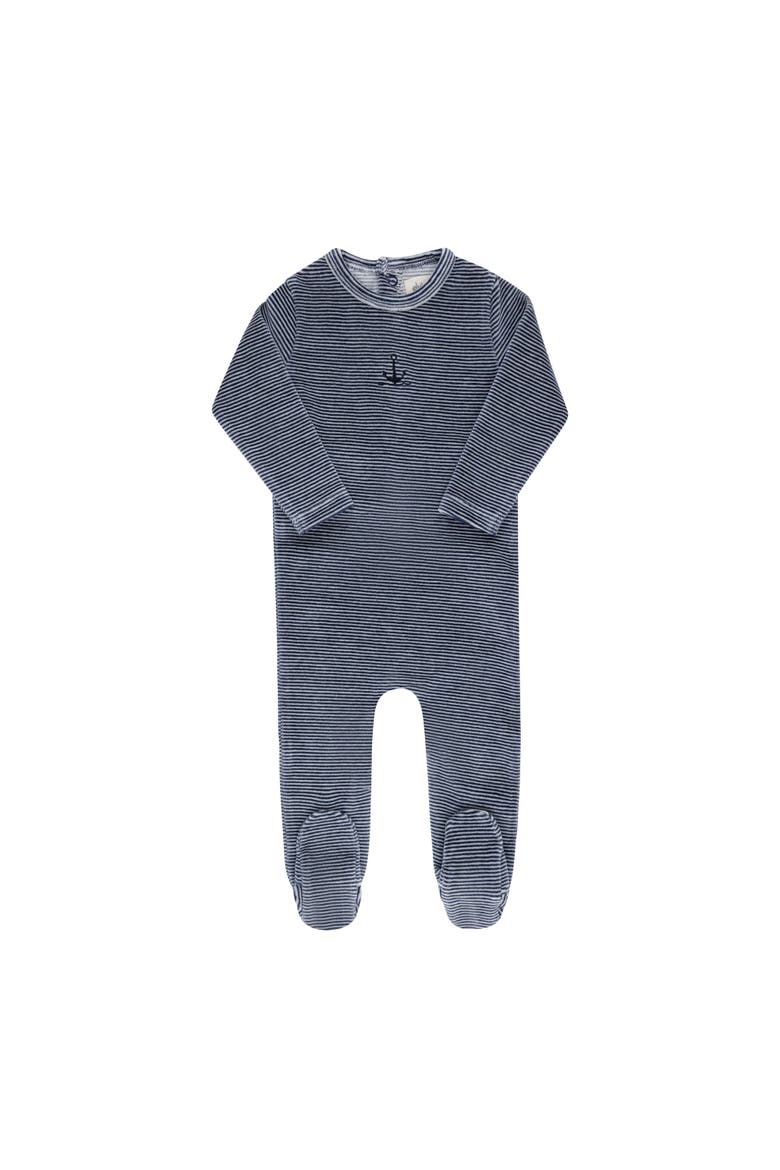 Velour Stripe Collection - Footie, Main, color, Dark Blue