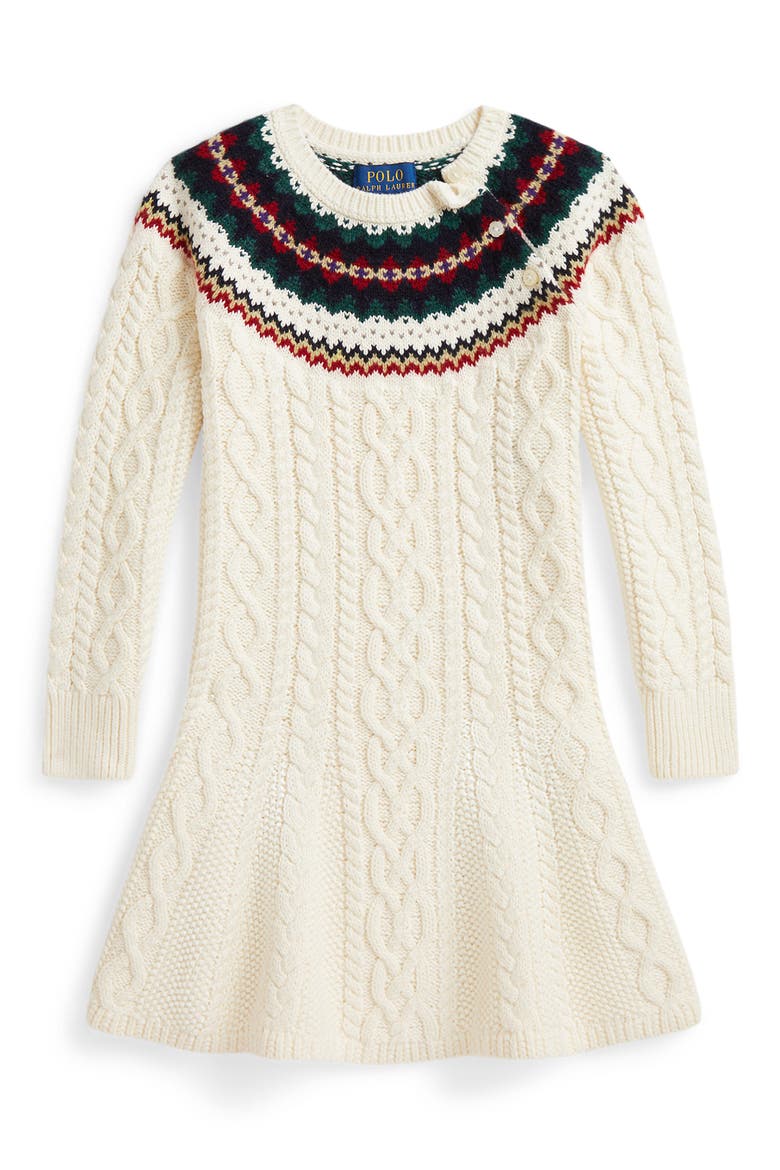 Kids' Fair Isle Cotton Sweater Dress, Main, color, WHITE MULTI