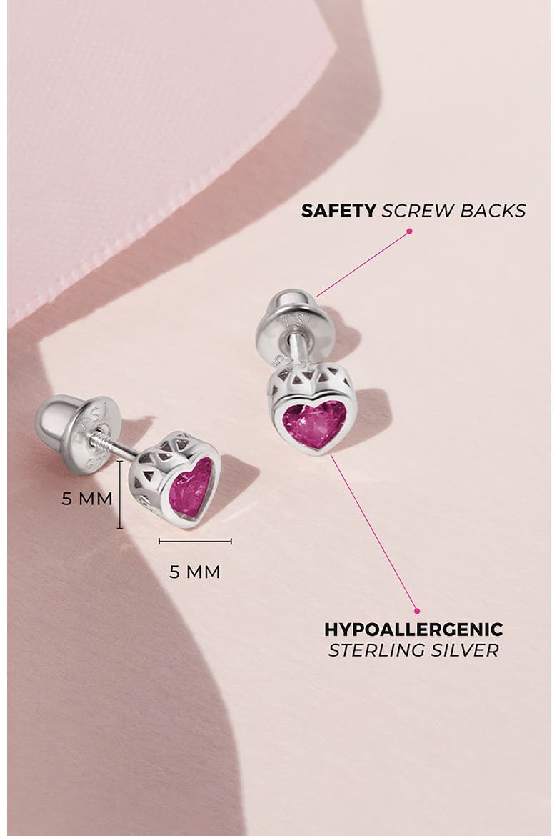 Cubic Zirconia Birthstone Heart Earrings, Alternate, color, July