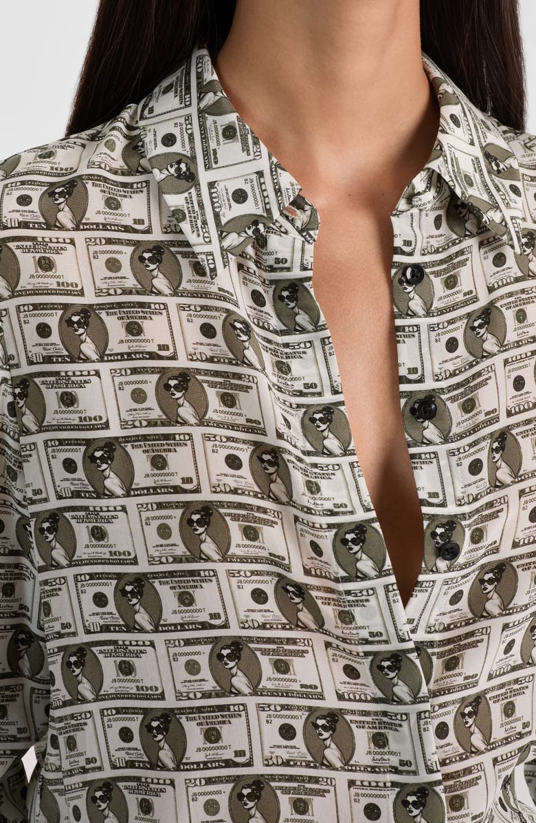 Alice + Olivia Willa Staceface Button-Up Silk Shirt, Alternate, color,