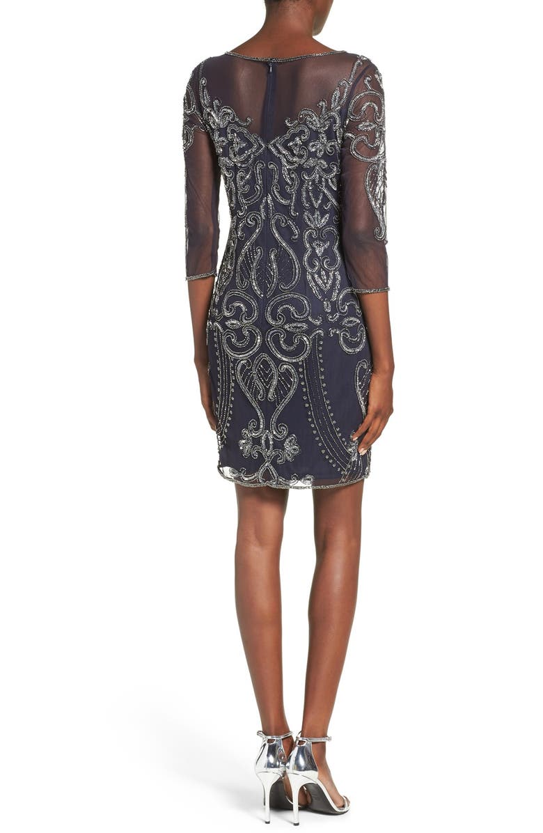 Pisarro Nights Beaded Mesh Sheath Dress, Alternate, color, Navy