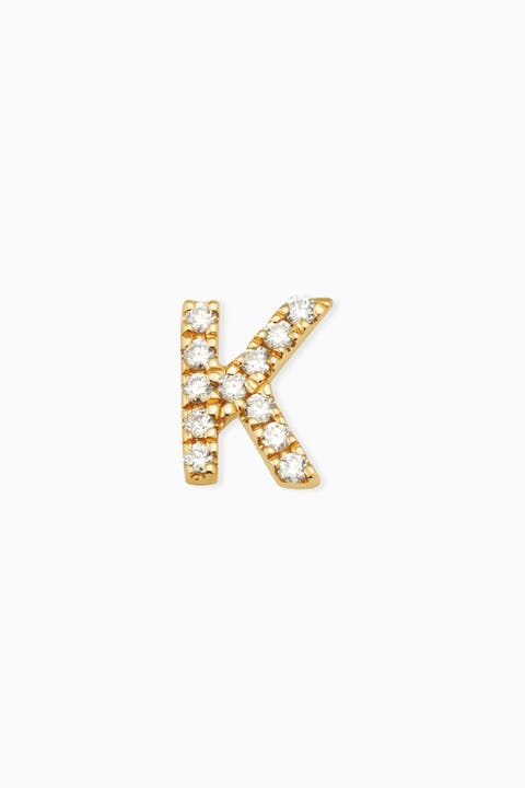 14K Gold Luxe Letter Diamond Initial Single Stud