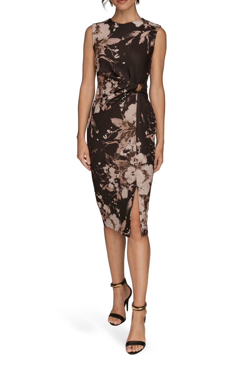 Poly Floral Print Cap Sleeve Midi Dress, Main, color, FAWN MULTI