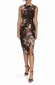 Poly Floral Print Cap Sleeve Midi Dress