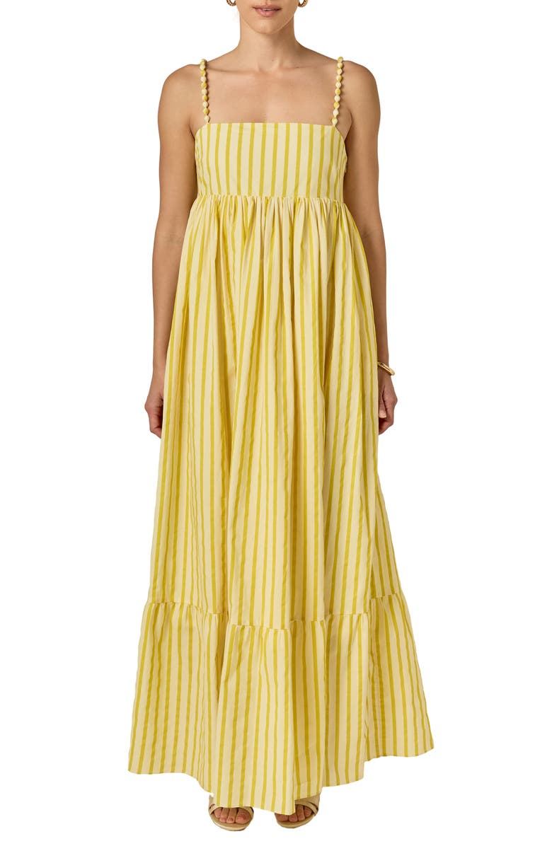 English Factory Stripe Sleeveless Maxi Dress, Main, color, Yellow Stripe