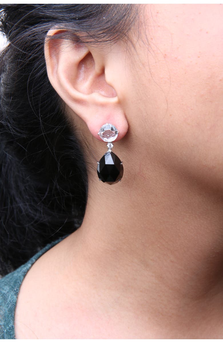 Haus of Brilliance 18K White Gold 1/5 Ct Diamond with White Topaz & Black Onyx Gemstone Dangle Earring, Alternate, color, White