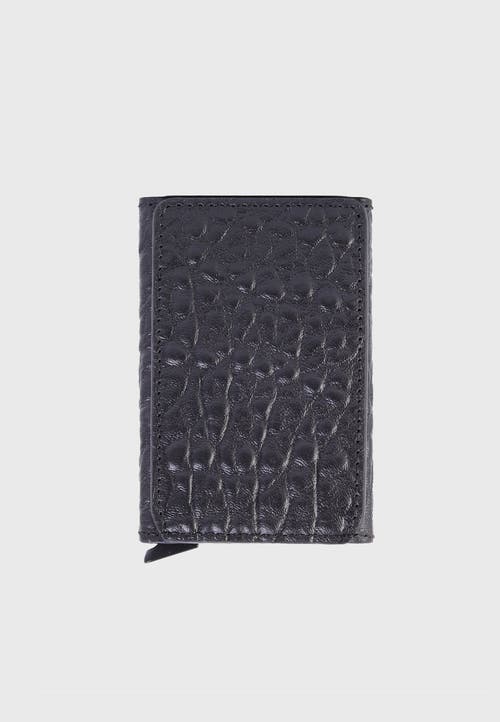 Furniq Uk Genuine Leather Elephant Pattern Card Holder In Black