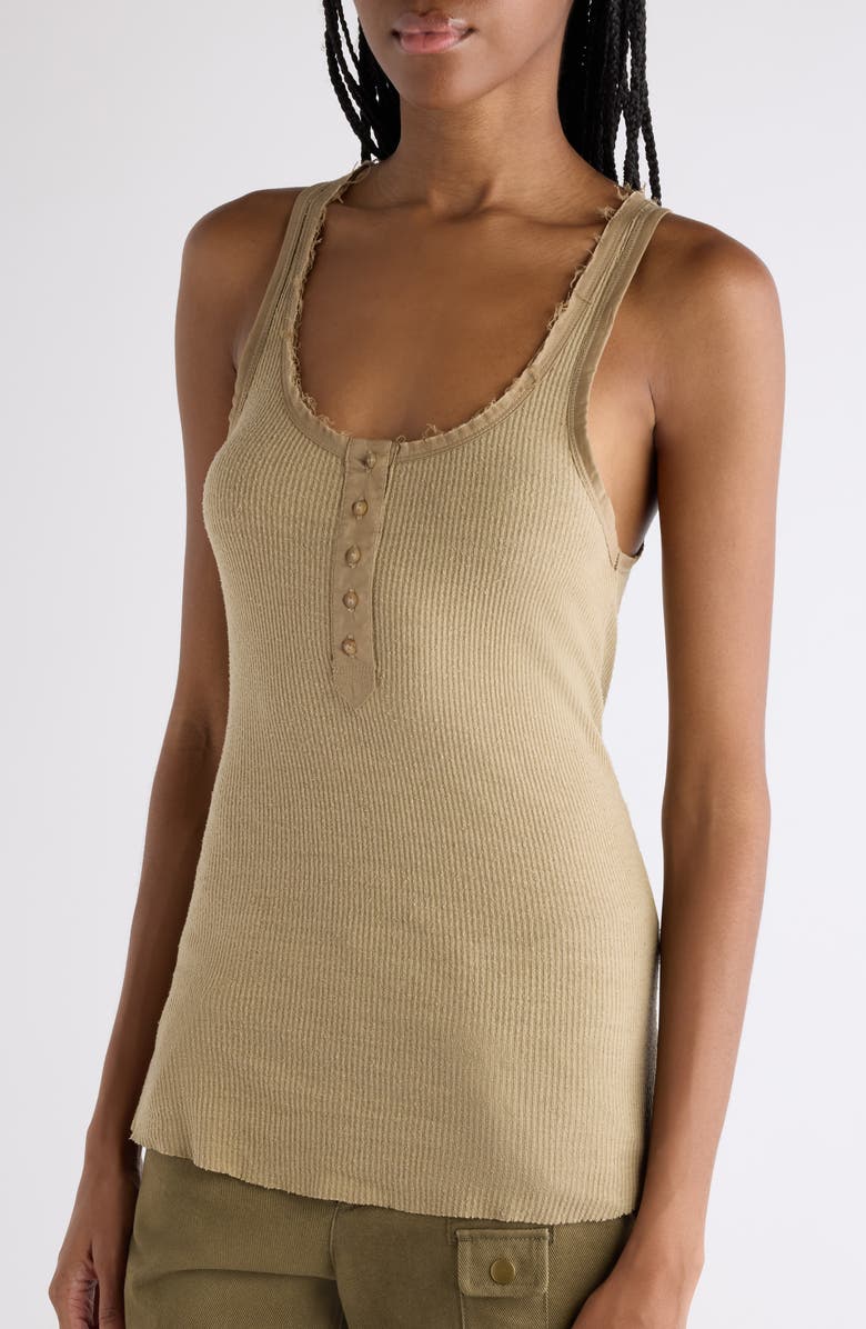 Isabel Marant Helma Raw Edge Silk Jersey Henley Tank, Alternate, color, Light Bronze