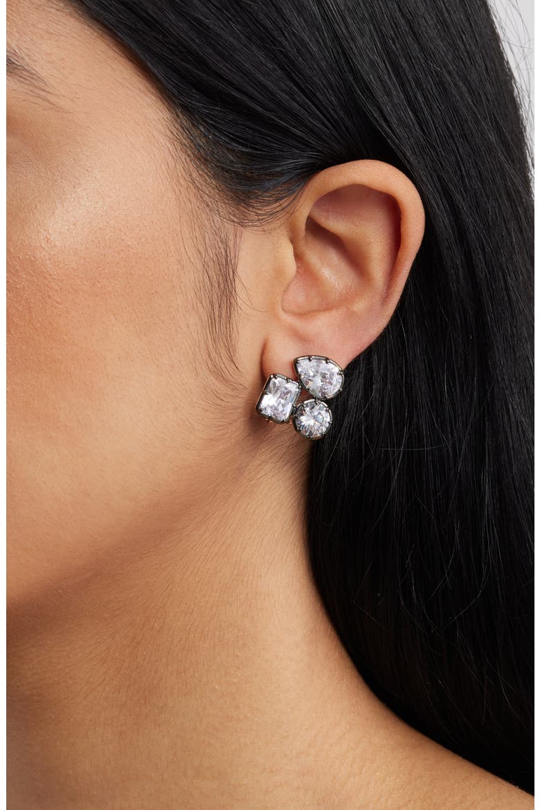 Georgian Multistone Cubic Zirconia Lever Back Earrings, Alternate, color, CLEAR- BLACK- SILVER