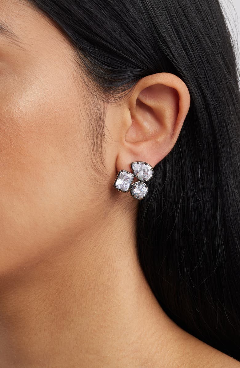 Nordstrom Georgian Multistone Cubic Zirconia Lever Back Earrings, Alternate, color, Clear- Black- Silver