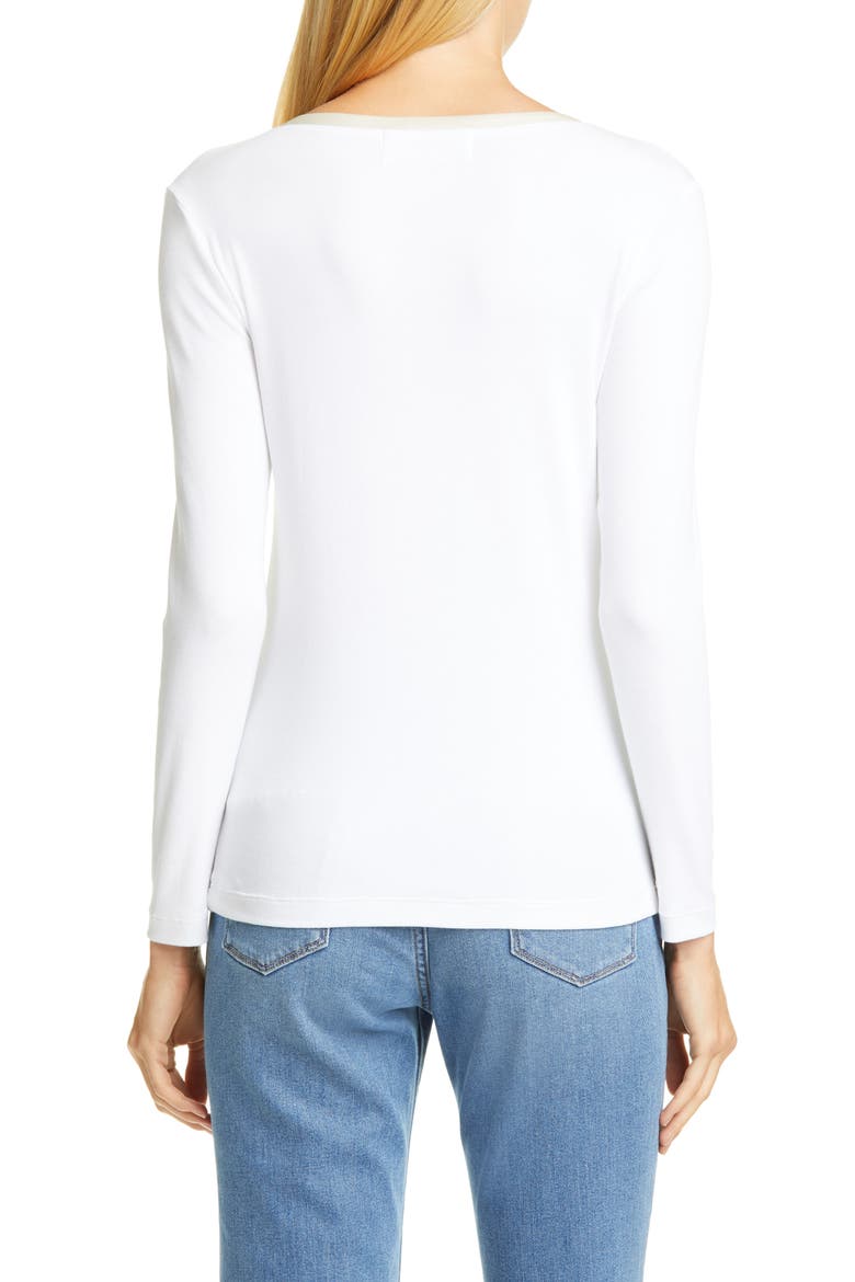 Bead Trim V-Neck Cotton Blend Tee, Alternate, color, WHITE