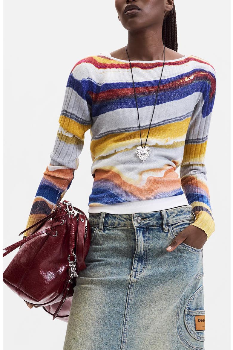 Striped Metallic Knit Sweater, Main, color, LIGHT BLUE