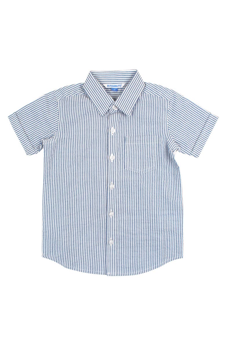 Boys Short Sleeve Button Down Shirt, Main, color, Classic Blue Seersucker