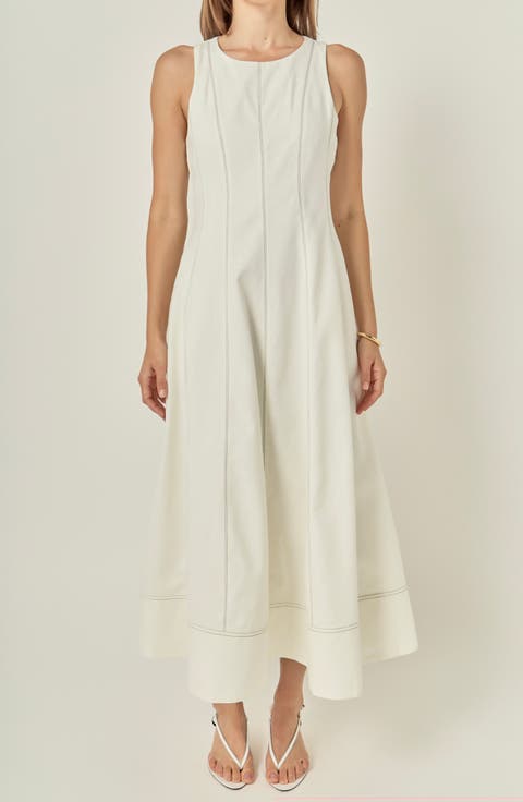 Stitch Detail Linen Midi Dress