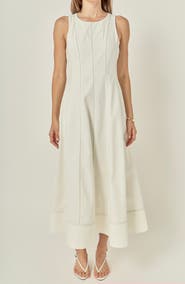 English Factory Stitch Detail Linen Midi Dress
