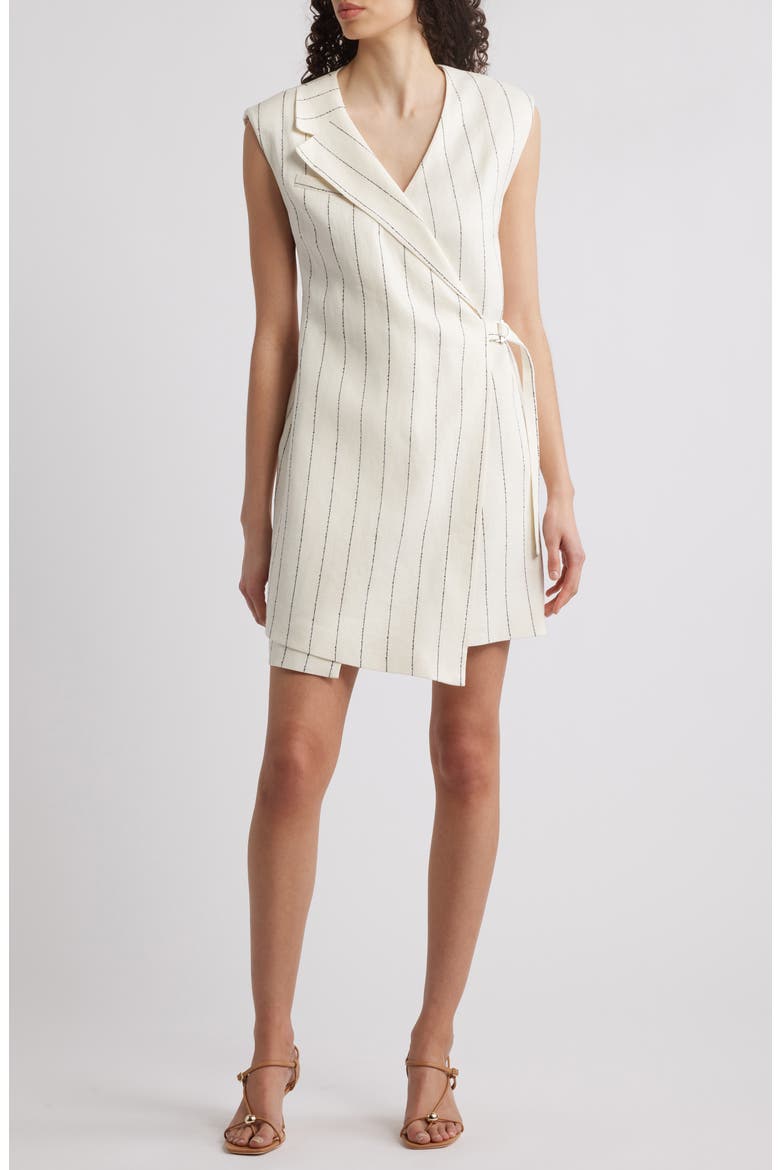 Dagania Pinstripe Sleeveless Linen Blend Sheath Dress, Main, color, WHITE/ NAVY PINSTRIPE