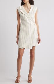 BOSS Dagania Pinstripe Sleeveless Linen Blend Sheath Dress