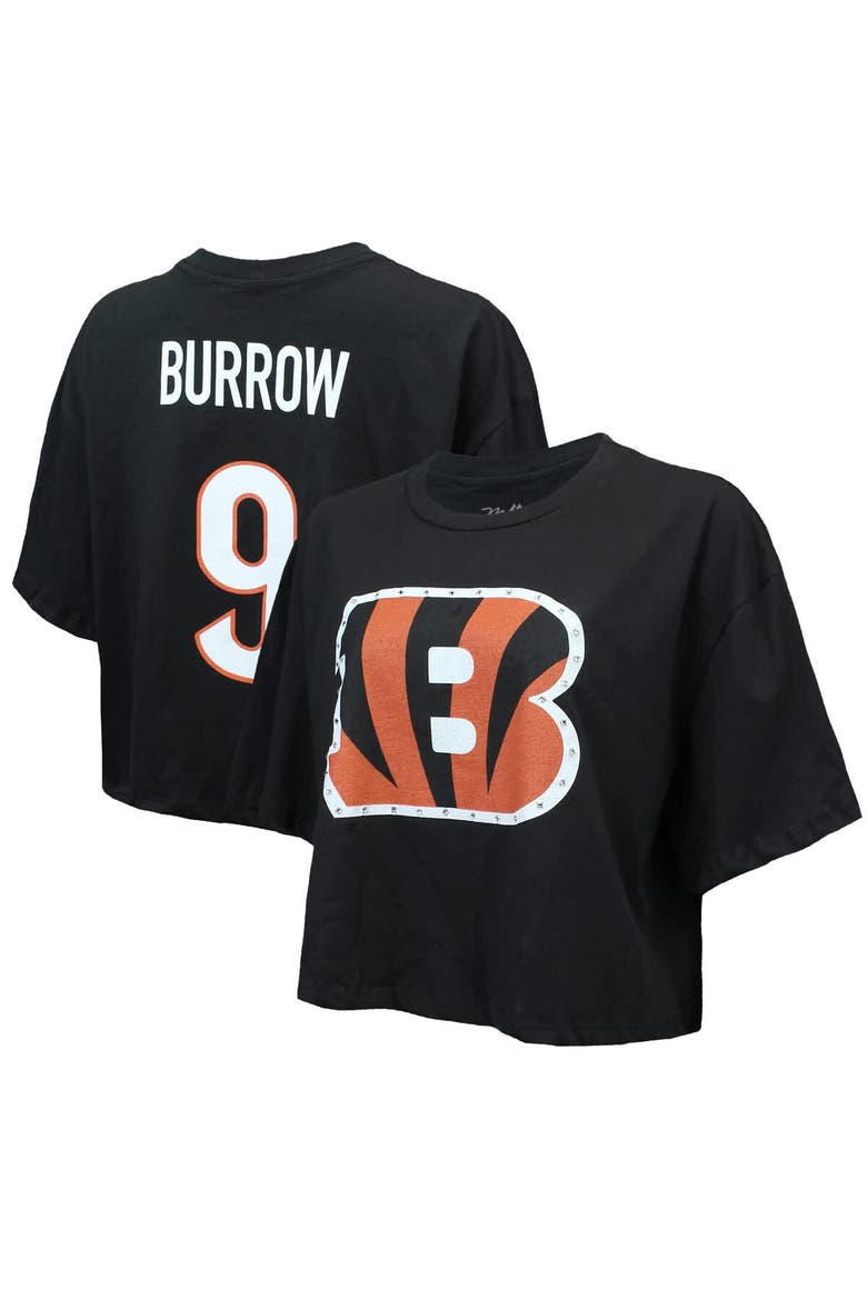 Women's Majestic Threads Joe Burrow Black Cincinnati Bengals Swarovski Crystals Boxy Cropped Name & Number T-Shirt, Main, color, Black