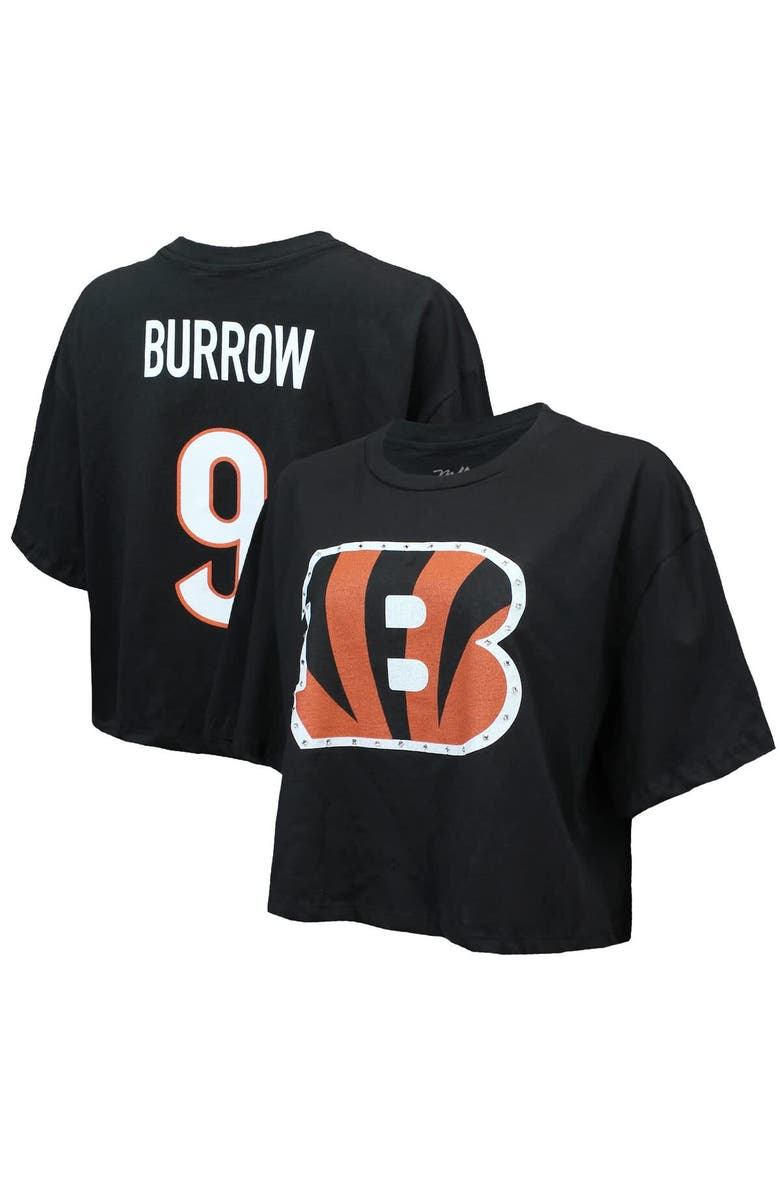 Majestic Threads Women's Majestic Threads Joe Burrow Black Cincinnati Bengals Swarovski Crystals Boxy Cropped Name & Number T-Shirt, Main, color, Black
