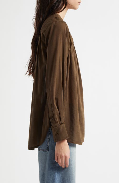 Nili Lotan Clarys Embroidered Gathered Cotton-voile Top In Olive Green
