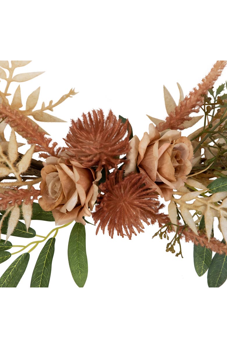 Northlight Fall Harvest Pale Roses with Foliage Artificial Wreath, 24-Inch, Unlit, Alternate, color, Beige