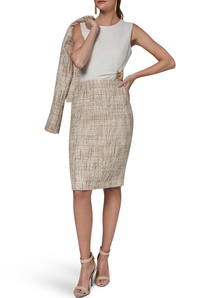 Sequin Tweed Pencil Skirt, Alternate, color, BEIGE/ DARK CREAM MULTI