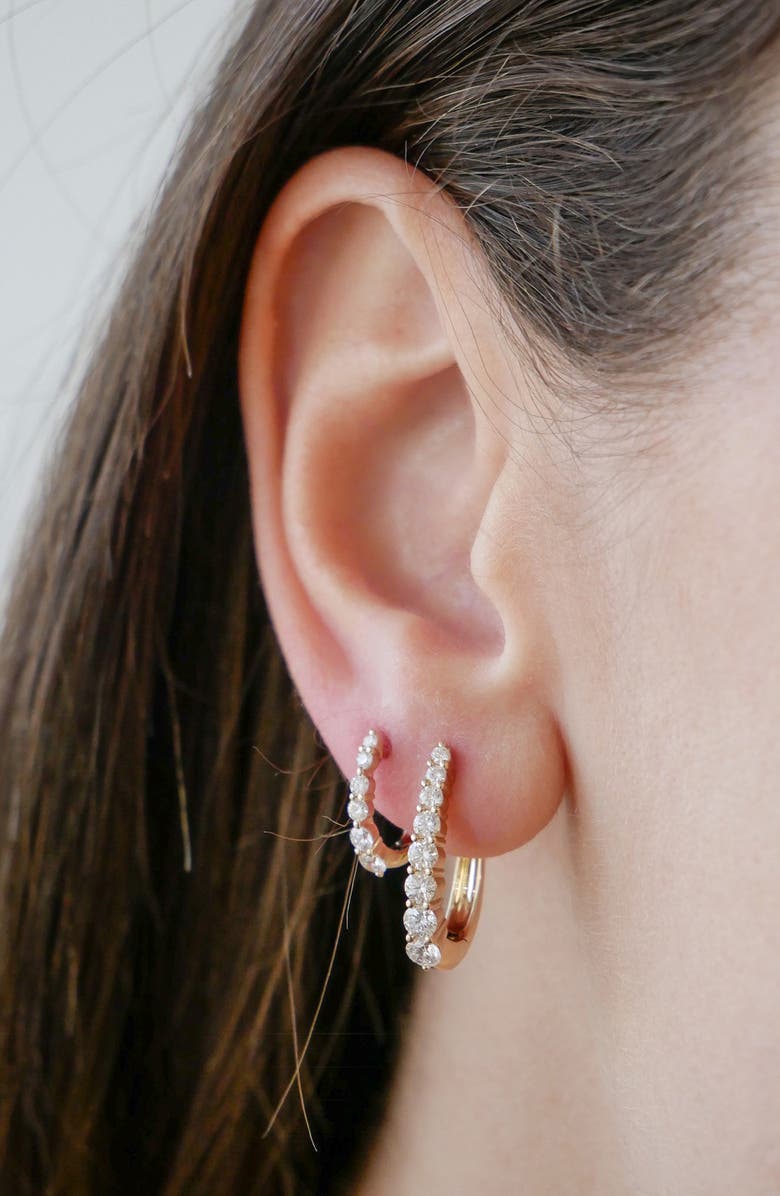 EF Collection Mini Maeve Graduated Diamond Huggie Hoop Earrings, Alternate, color, Gold