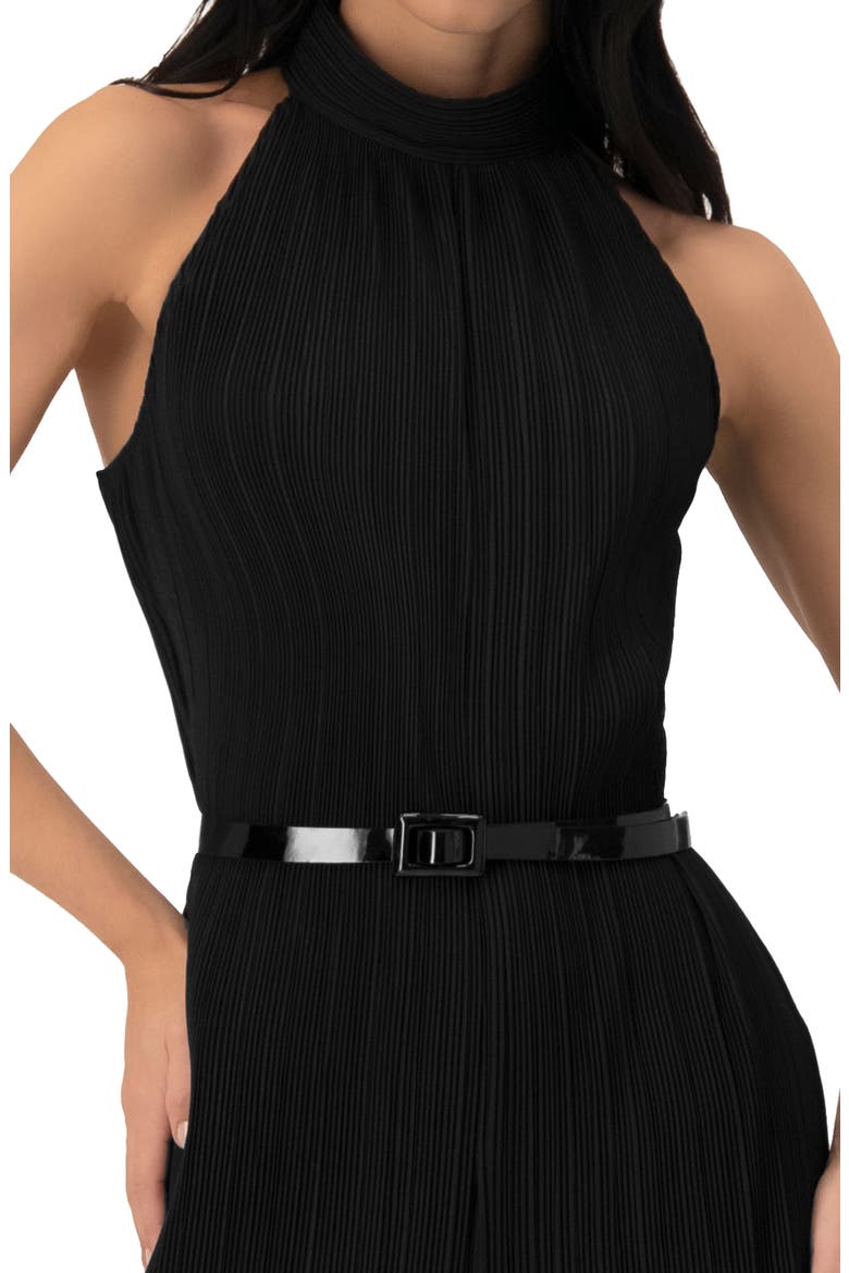 Pleated High-Neck Jumpsuit with Belt, Alternate, color, Black
