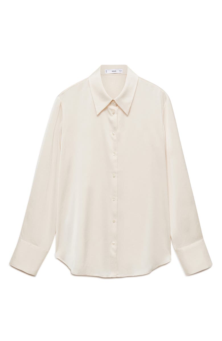 MANGO Flowy Satin Button-Up Shirt, Alternate, color, Off White