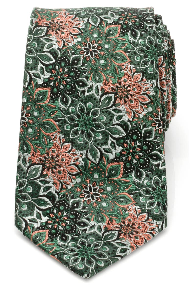 Kaleidoscope Floral Silk Tie, Main, color, GREEN/BLACK