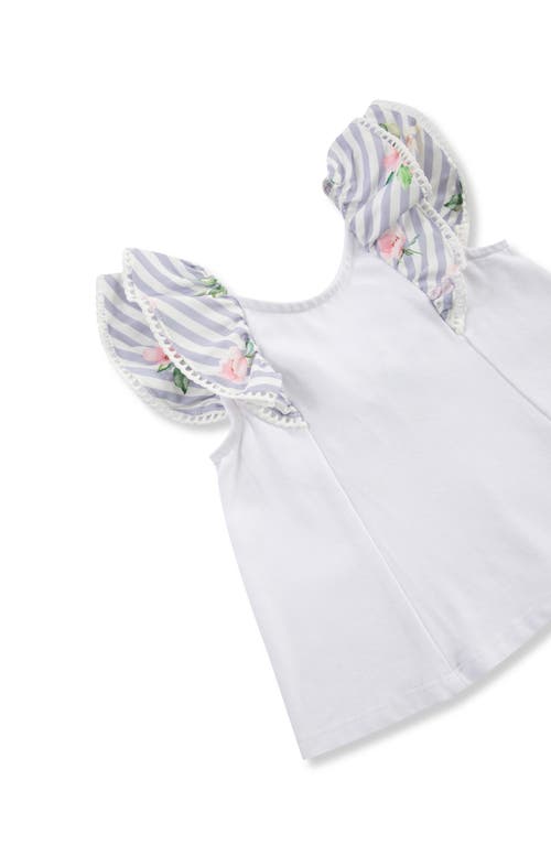 Habitual Kids Bow Accent Ruffle Top & Denim Shorts Set In White