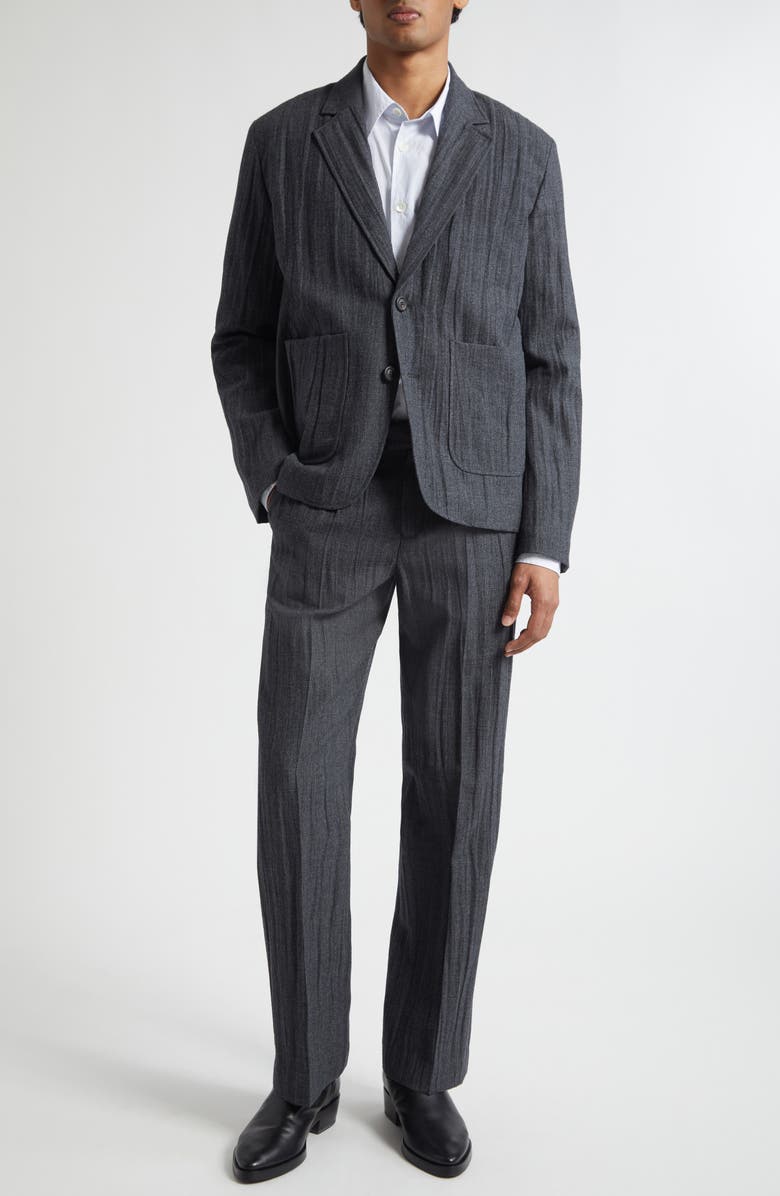 OUR LEGACY Slack Plissé Virgin Wool Blend Bootcut Trousers, Alternate, color, Stone Grey Plisse Wool