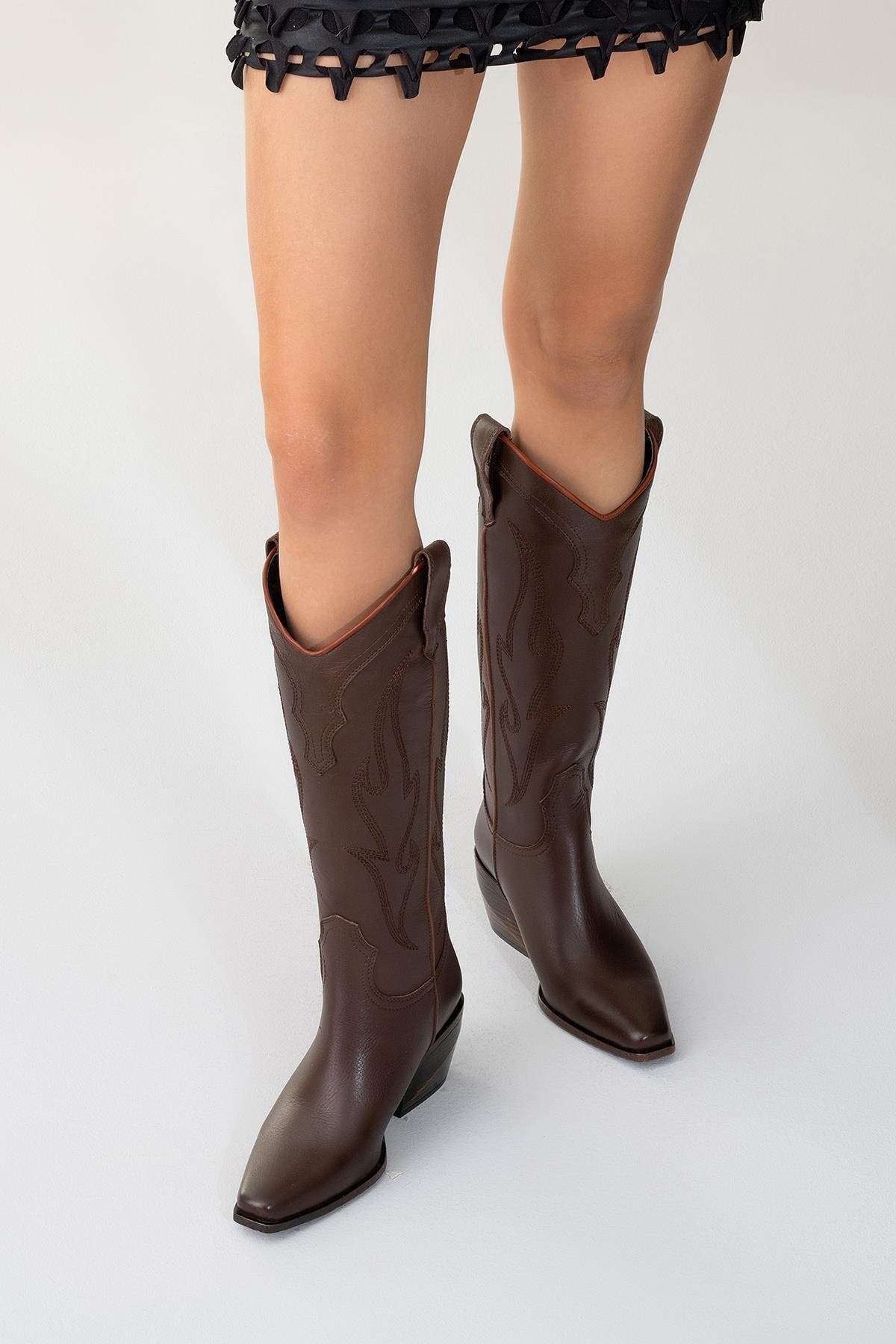 Forever & Always Shoes Pietro Leather Western Knee High Boot, Alternate, color, Brown Leather
