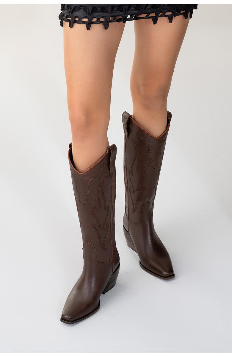 Forever & Always Shoes Pietro Leather Western Knee High Boot, Alternate, color, Brown Leather