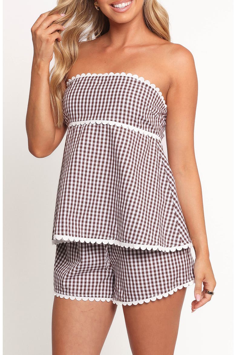 Kyle Gingham Strapless Top & Shorts Set, Alternate, color, CHOCOLATE GINGHAM