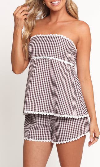 Kyle Gingham Strapless Top & Shorts Set