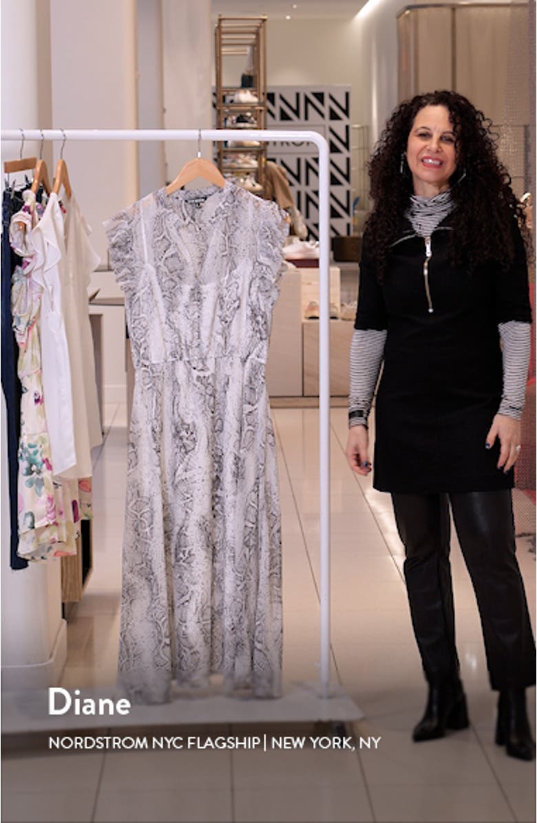 Allegra Snakeskin Print Ruffle Chiffon Midi Dress, sales video thumbnail