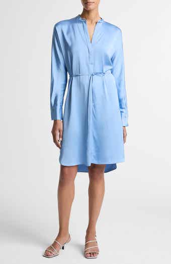Band Collar Long Sleeve Satin Dress