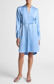 Vince Band Collar Long Sleeve Satin Dress