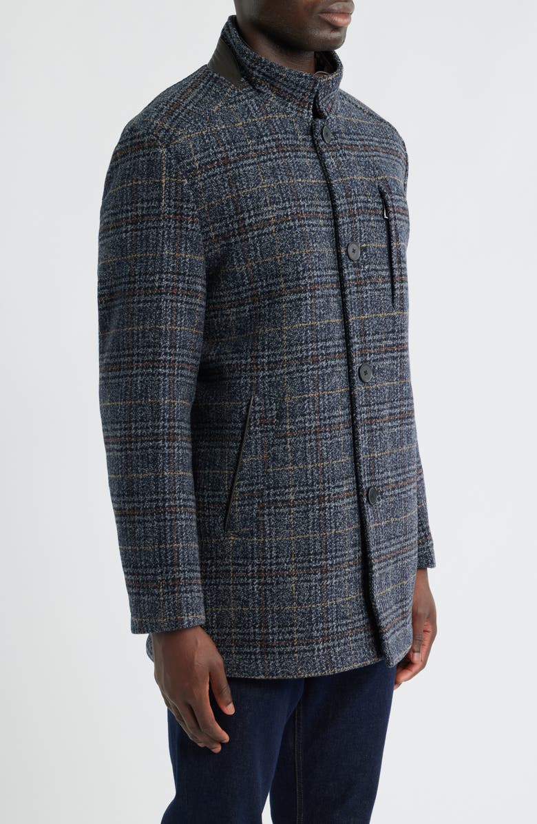 Johnston & Murphy Upton Plaid Wool Blend Car Coat with Removable Bib, Alternate, color, Navy/ Brown Plaid