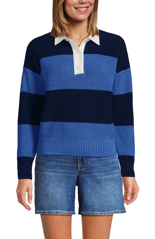 Lands' End Drifter Rugby With Woven Collar Sweater In Blue