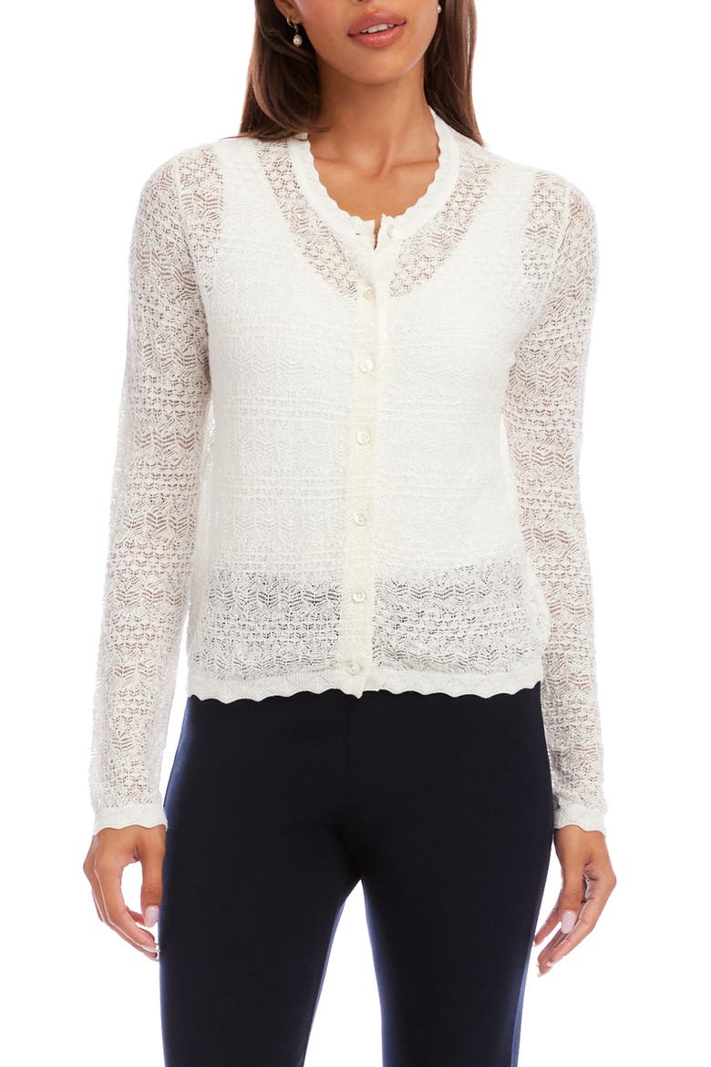 Pointelle Stitch Cotton Blend Cardigan, Main, color, WHITE