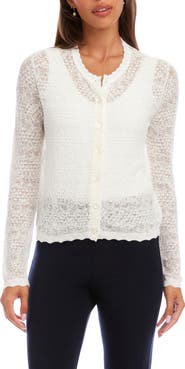 Karen Kane Pointelle Stitch Cotton Blend Cardigan