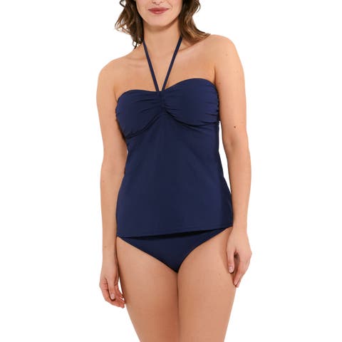 Rouched Solids Shirred Halter Bandeau Tankini