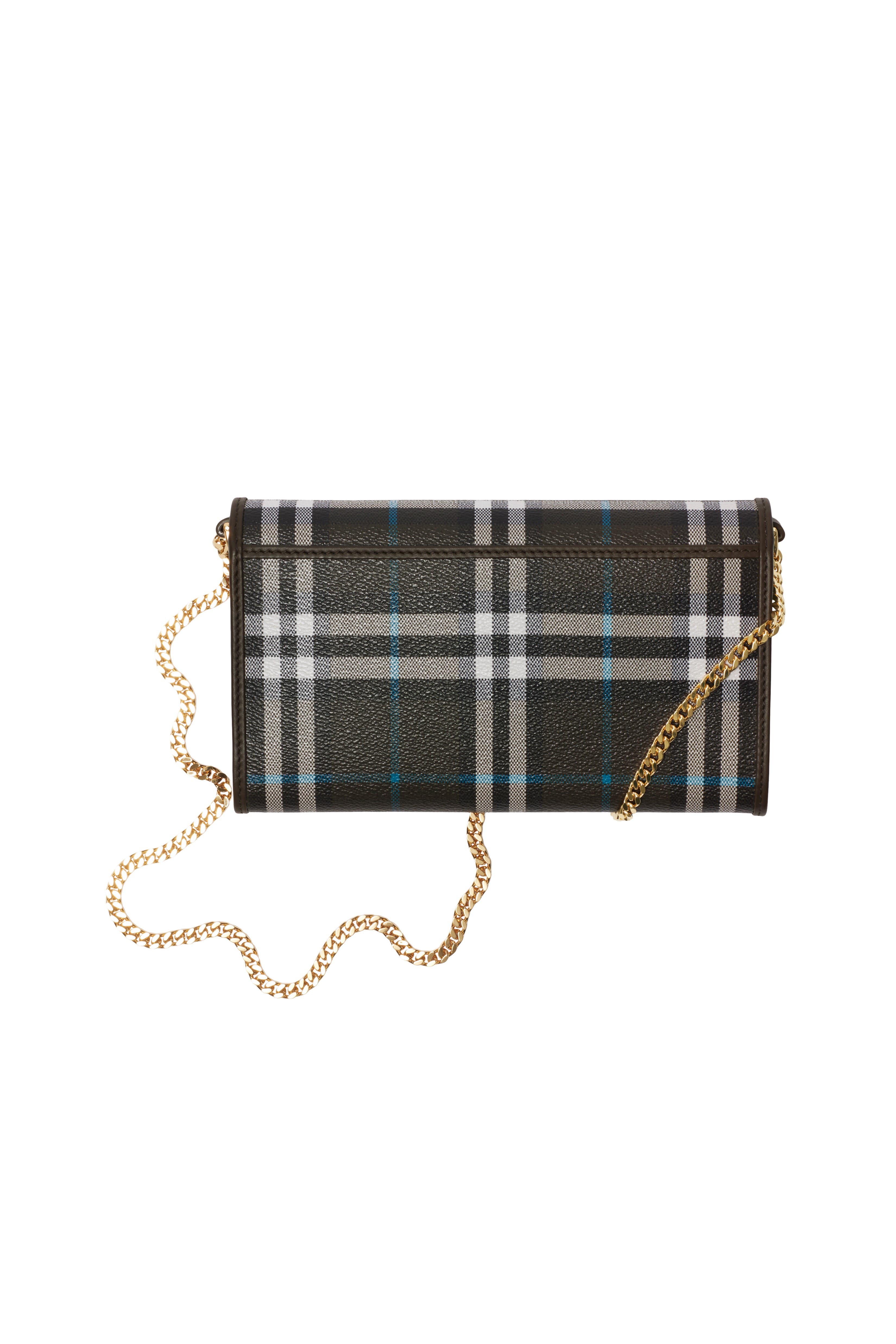 Burberry Check Chain Strap Wallet, Alternate, color, 