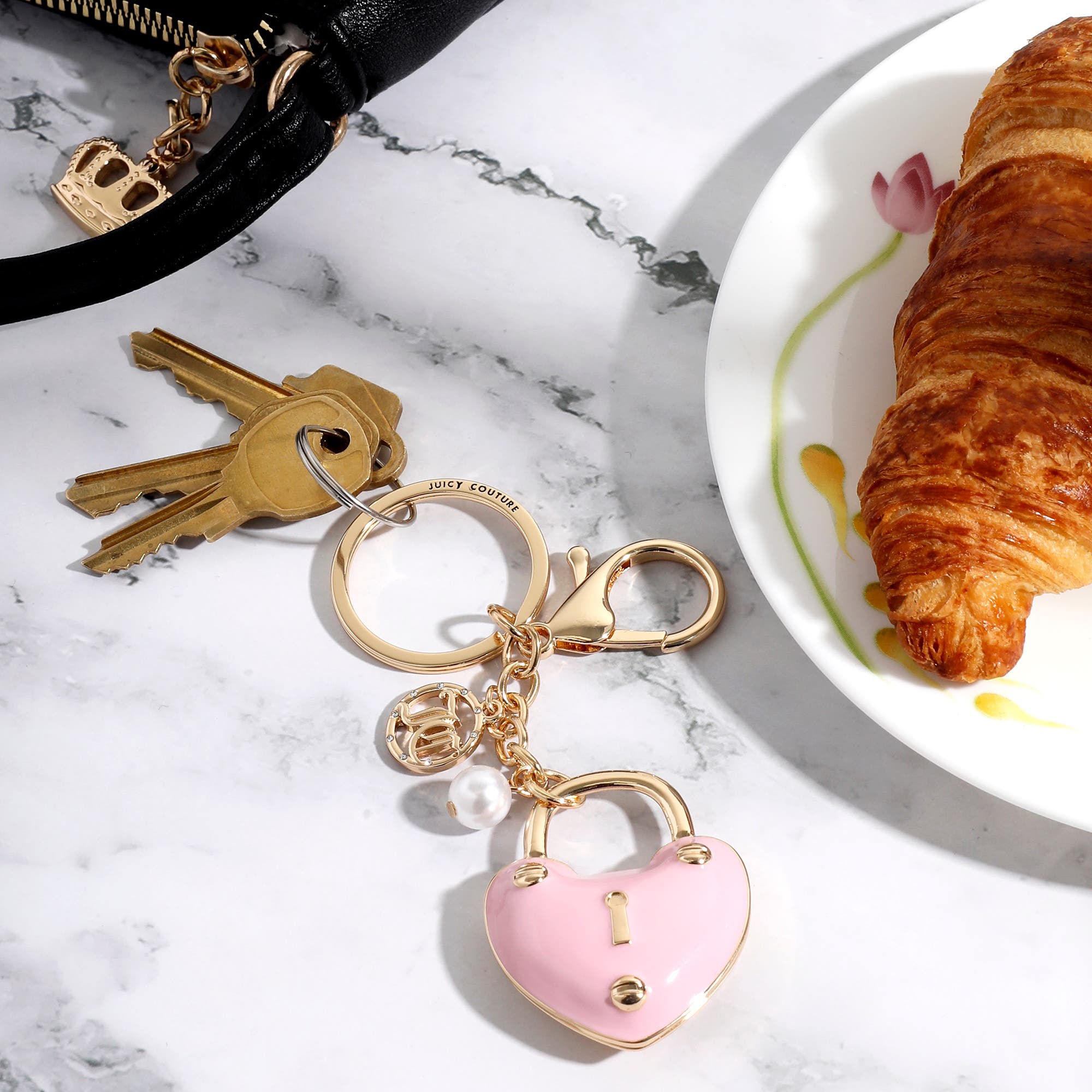 Juicy Couture Heart Lock Keychain, Alternate, color, Rose Gold, Pink