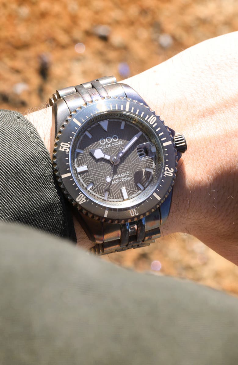 OUT OF ORDER Diverissimo Azteco Automatic Bracelet Watch, 42mm, Main, color, Azteco Sand