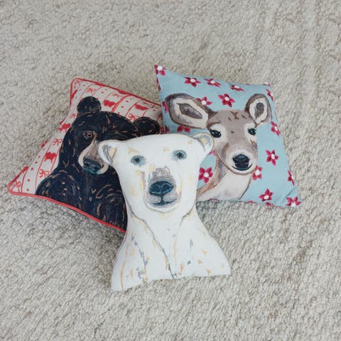 Artisan Cotton Deer & Floral Embroidered Pillow