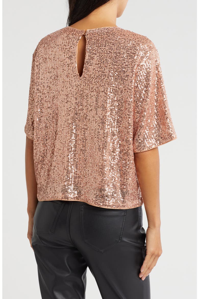 Short Sleeve Sequin Top, Alternate, color, ROSE GOLD
